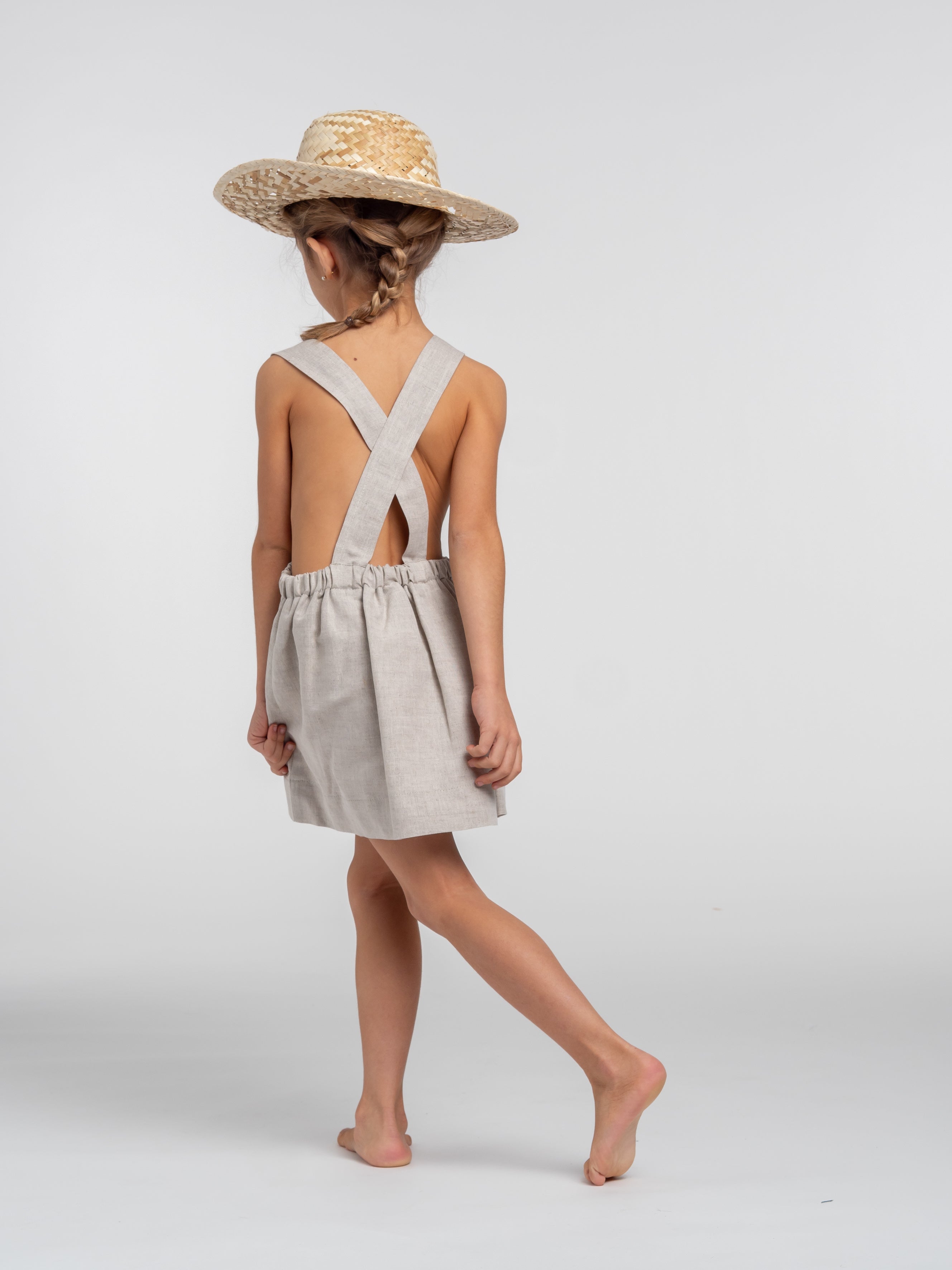 Raw linen overall skirt
